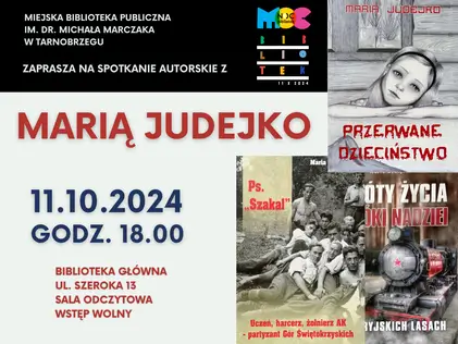 Plakat z zaproszeniem na spotkanie z Marią Judejko